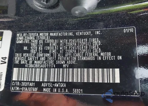 2010 Toyota Venza из США, поврежденный, VIN 4T3BA3BB5AU011174